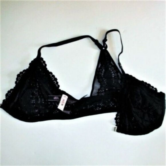 Victoria Secret Unlined Demi Bra 32DD Racerback Front Close Black Lace - Picture 5 of 7
